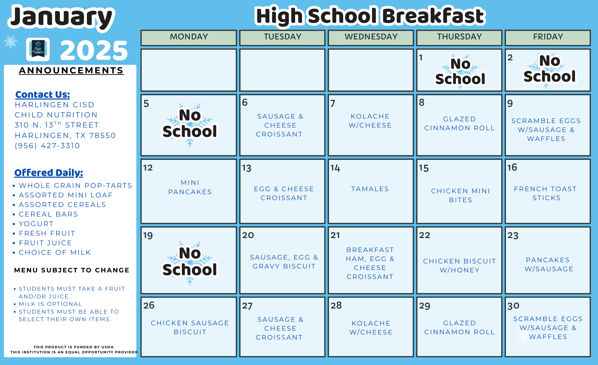High School Updated Menu 12/9/25